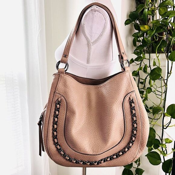 Jessica Simpson Tan Vegan Leather Charlie Satchel Purse with Braided Detail Bag - Picture 1 of 6
